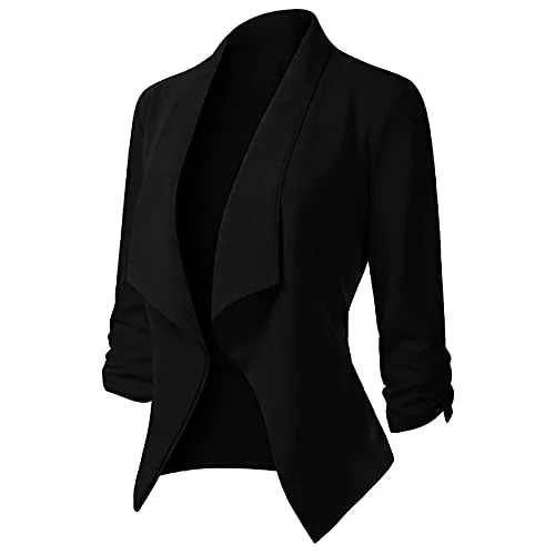 Generic Blazer Blazer Damen Elegant Sportlich Longblazer Business 3/4 Arm lang Jacke Slim Fit Sommer