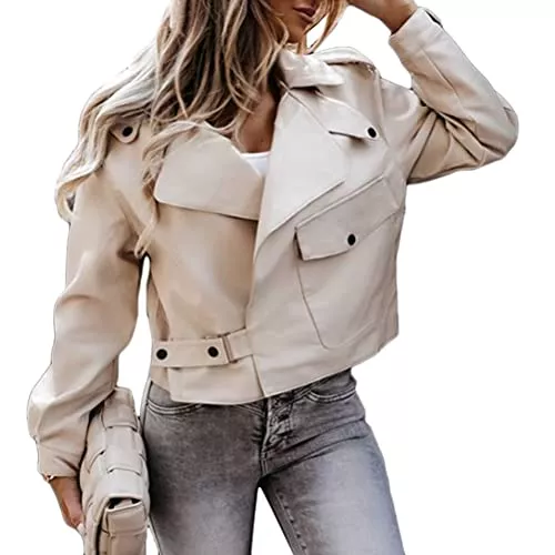 ORANDESIGNE Jacken ORANDESIGNE Reißverschluss Taschen Pelzkragen Langarm Bikerjacke Lederjacke Mit Fell Wintermantel Damen