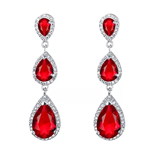 EVER FAITH Schmuck EVER FAITH Damen Zirkonia Hochzeit Braut 3 Teardrop lange baumeln Ohrringe klar Silber-Ton