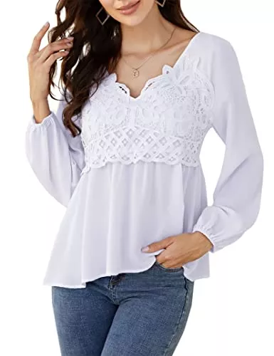 Clearlove Langarmblusen Clearlove Langarmshirt Damen Spitze Elegant Bluse Casual Tunika Oberteile Top