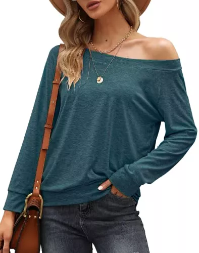 Odosalii Langarmshirts Odosalii Pullover Damen Basic Langarmshirt Schulterfrei Sexy Oberteile Elegant Bluse Longshirt Tunika Tops