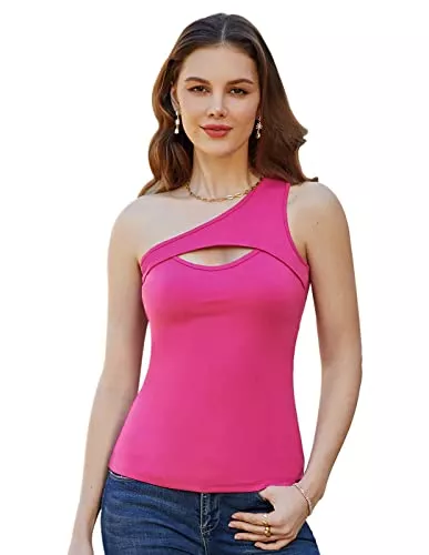 GRACE KARIN Tops GRACE KARIN Damen Tops One-Shoulder Ärmellos Basic Tops Schluterfrei Oberteile Sport Regular Party Tanktop
