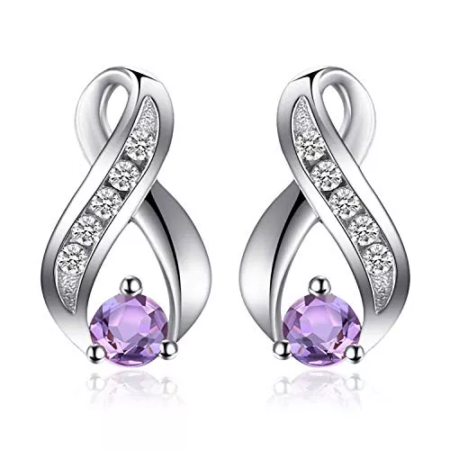 JewelryPalace Schmuck JewelryPalace Rundschliff Echt Amethyst Ohrstecker Silber 925 Damen, Ohrringe Silber Ohrringe für Mädchen, Ohrstecker Silber Zirkonia Edelstein Stein Klein, Schmuck Set Violett Frauen Rosegold Gold
