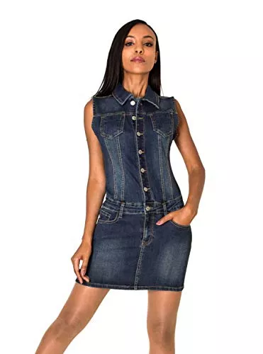 Nina Carter Freizeit Nina Carter Damen Jeanskleid Kurzes Denim-Kleid Slim Fit Jumpsuit-Kleid