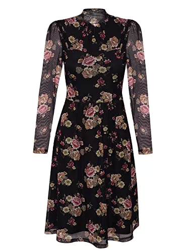 Vive Maria Freizeit Vive Maria Barock Flower Damen A-Linien-Kleid schwarz Allover, Rundhals, floral, Stehkragen, A-Linie, Langarm, Knielang