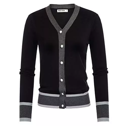 GRACE KARIN Strickjacken GRACE KARIN Damen Langarm Button Down Sweater Klassischer V-Ausschnitt Strickjacke