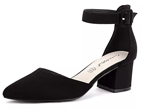 Greatonu High Heels Greatonu Women's Court Shoes with Ankle Strap, Block Heel, Pointed Toe Sandals