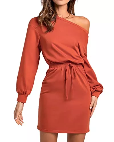 BebreezChic Freizeit BebreezChic Kleid Damen Casual Einfarbig Rundhals Langarm Tunika Minikleider Freizeitkleid Knielang