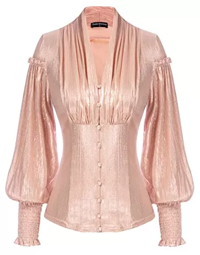 SCARLET DARKNESS Langarmblusen SCARLET DARKNESS Mittelalter Bluse Damen Langarm V-Ausschnitt Rüschensaum Renaissance Shirt