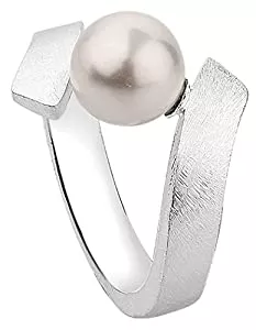 Nenalina Schmuck Nenalina Damen Ring Perlenring gebürstet besetzt mit 1 Perle von Swarovski Kristalle 8 mm in weiß, handgearbeitet aus 925 Sterling Silber, 721082-300