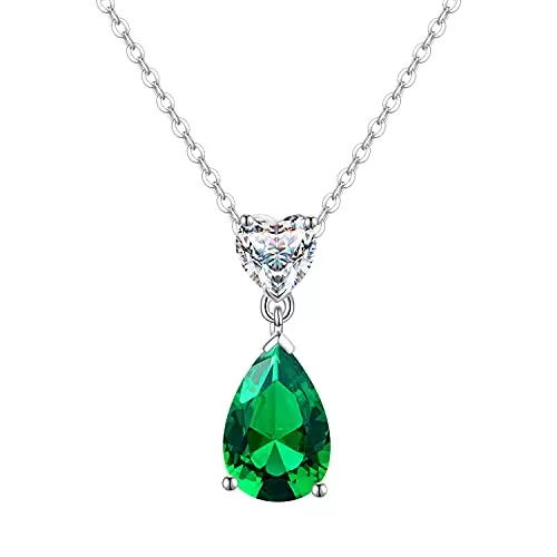 CACESTONE Schmuck CACESTONE Damen Tropfen Kette, 925 Sterling Silber Teardrop Birnen förmig Cubic Zirconia Halskette, Granat/ Aquamarin/ Smaragd/ Rubin/ Saphir 8*12mm 3.63ct, Geburtsstein Geschenk für Frauen Mädchen