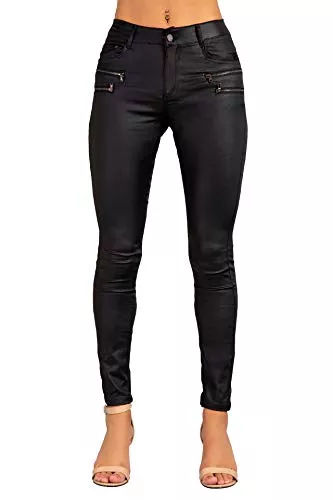 Crazy Lover Hosen Crazy Lover Damen Kunstleder Leder Look Hosen Damen Biker Stretch Coated Jeans
