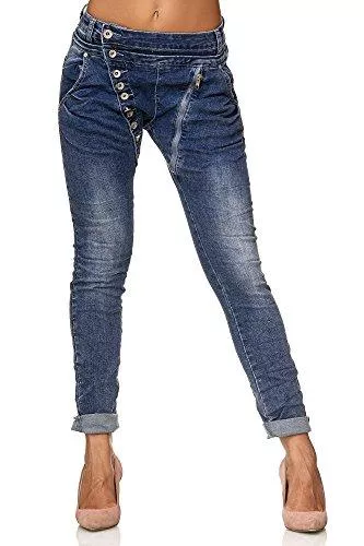 Elara Jeans Elara Damen Jeans Boyfriend Knopfleiste Chunkyrayan