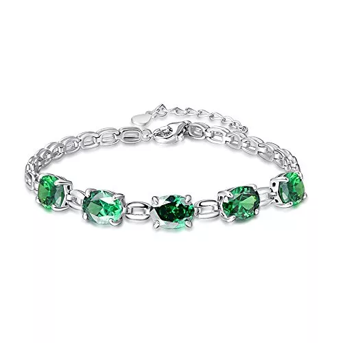 BONLAVIE Schmuck Bonlavie Damen-Armband aus 925er-Sterlingsilber, Amethyst, Granat Tansanit, Smaragd, Rubin, quadratische Kettenglieder, verstellbar, 16 cm + 4 cm