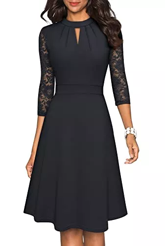 HOMEYEE Cocktail HOMEYEE Damen Elegant Hollow Out Spitze Swing Retro Party Cocktailkleid A234