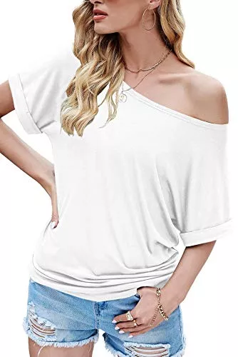 Odosalii Langarmshirts Odosalii Damen Langarm Schulterfrei Pullover Sweatshirt Fledermausärmel Langarmshirt Oberteil Tunika Tops