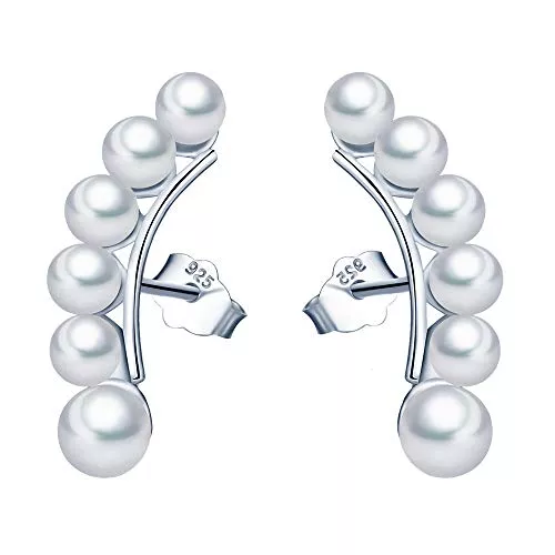 MICGIGI Schmuck MICGIGI-Damen Einzelne Perlenreihe Ohrringe aus 925 Sterling Silber Ohrstecker Ohrringe mit 3mm-5mm perlen