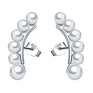MICGIGI Schmuck MICGIGI-Damen Einzelne Perlenreihe Ohrringe aus 925 Sterling Silber Ohrstecker Ohrringe mit 3mm-5mm perlen