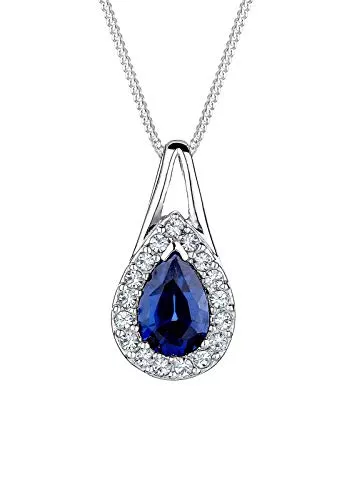 Elli Schmuck Elli Damen Halskette mit Anhänger Tropfen Saphir und Kristalle 45 cm lang
