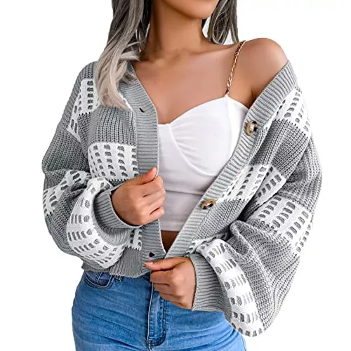 TOTOB Strickjacken TOTOB Strickjacke Herbst Damen Damenmode Open Front Grobstrick Pullover Langarm Button-Down lockere kurze Strickjacke Mantel Kurzstrickjacke Damen