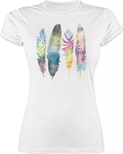 Shirtracer T-Shirts Shirtracer - Shirt Damen - Kunst Outfit Anker, Blumen &amp; Co. - Federn Wasserfarbe Watercolor Feathers
