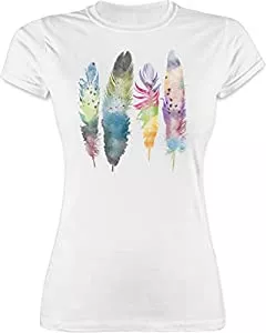 Shirtracer T-Shirts Shirtracer - Shirt Damen - Kunst Outfit Anker, Blumen &amp; Co. - Federn Wasserfarbe Watercolor Feathers