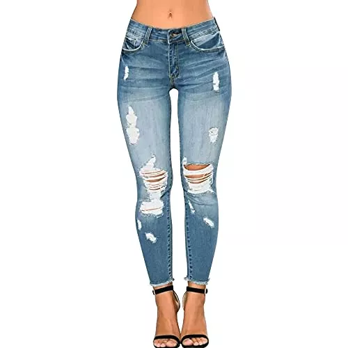 CME SHOWU Jeans CME SHOWU Damen Skinny Ripped Jeans Stretch Distressed Destroyed Denim Hose