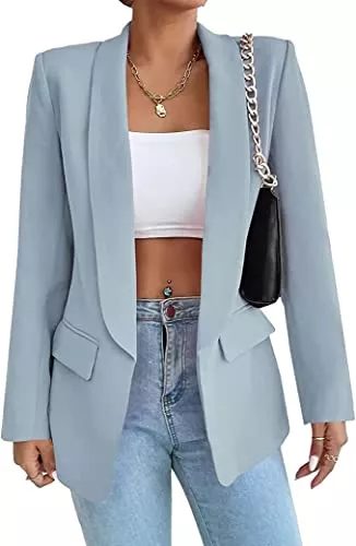 HOTIAN Blazer Damen Blazer, Casual Open Front Cardigan Langarm,Elegant Business Blazer, Lang Jacke mit Tasche und Knöpfe