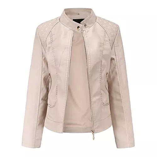 chiguomaoyi Jacken Lederjacke Damen PU Bikerjacke mit Reißverschluss Kurze Jacke für Herbst
