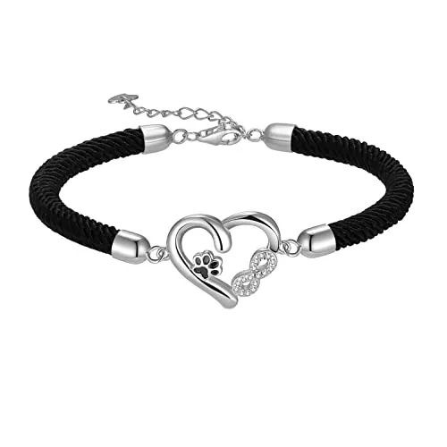 Bellrela Schmuck Bellrela Damen Armbänder Silber 925 Hundepfotenabdruck Unendlichkeit Herz Seil Armkette für Frauen