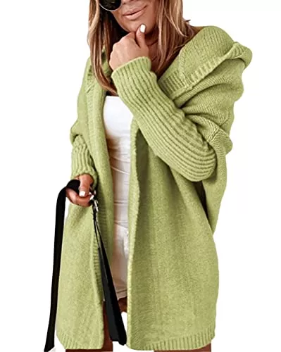 Minetom Strickjacken Minetom Damen Strickjacke Frauen Cardigan Kapuzenpullover Lose Warm Herbst Winter Lang Strickcardigan Jacke Mantel mit Kapuze