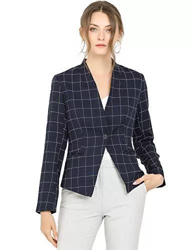 Allegra K Blazer Allegra K Damen Langarm Stehkragen Einreiher Kariert Blazer Jacke