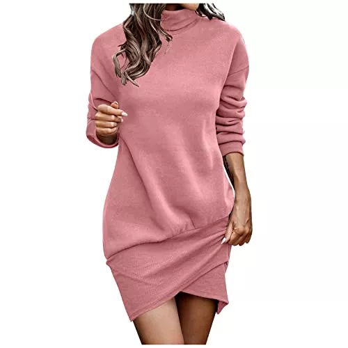 Generic Cocktail Kleid Damen Geschenke Für Frauen, Damen Casual High Neck Langarm Hip Pack Unregelmäßiges Kleid Pullover Kleid, Kleid Standesamt, Langes Herbstkleid