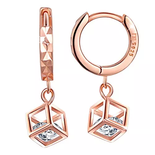 Unendlich U Schmuck Unendlich U Damen 925 Sterling Silber Viereck Zirkonia Ohrhänger Creolen Ohrringe Allergenfrei Weihnachtsgeschenke,Rosegold