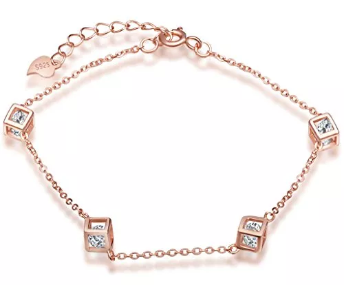 Unendlich U Schmuck Unendlich U Fashion Zauberwürfel 4 Quadrate Damen Charm-Armband 925 Sterling Silber Zirkonia Armkette Verstellbar Armkettchen, Rosegold