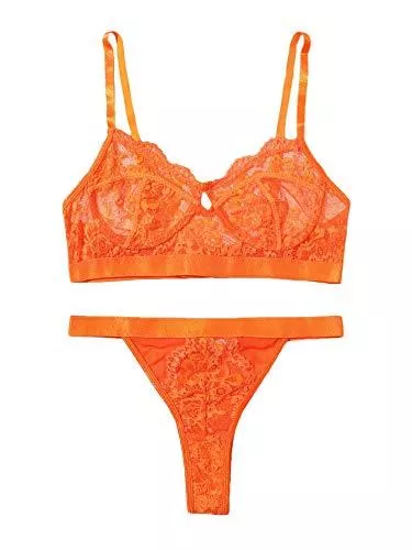 WDIRARA Unterwäsche & Dessous WDIRARA Damen Sexy Sheer Eyelash Lace Solid Bügel Dessous Set
