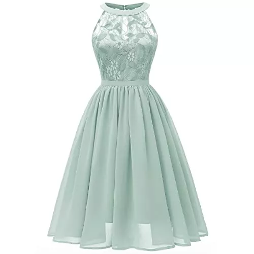 Odizli Cocktail Abendkleider Elegant für Hochzeit Damen Neckholder Swing Spitzen Chiffon Cocktailkleid