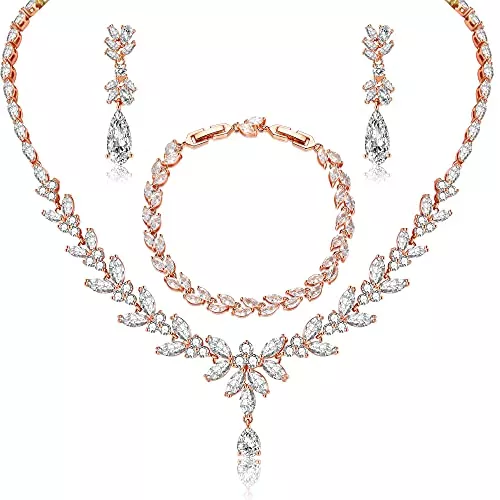 CERSLIMO Schmuck CERSLIMO Schmuckset Silber 925 Gold Rosegold, Hochzeit Brautschmuck Set 5A Zirkonia Kette Armband Ohrringe Silber 925 Gold Rosegold Schmuck Set für Braut mit Geschenkbox für Frauen