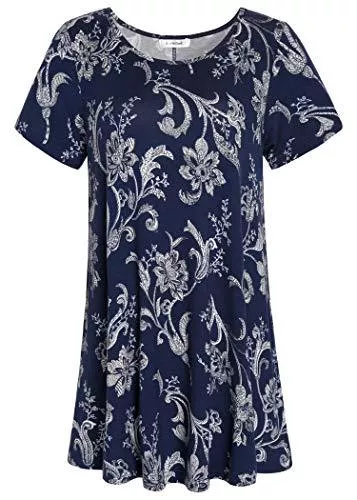 Esenchel Kurzarmblusen Esenchel Damen Tunika Top Casual T-Shirt für Leggings