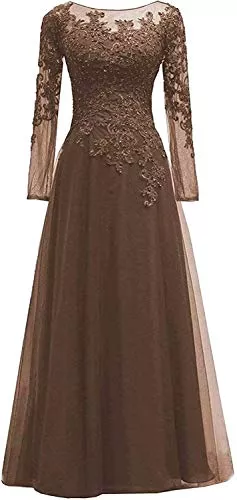HUINI Abendkleider HUINI Damen Abendkleid Lang Tüll Ballkleid mit Ärmel Hochzeitskleid Standesamt A-Linie Spitzen Festkleid