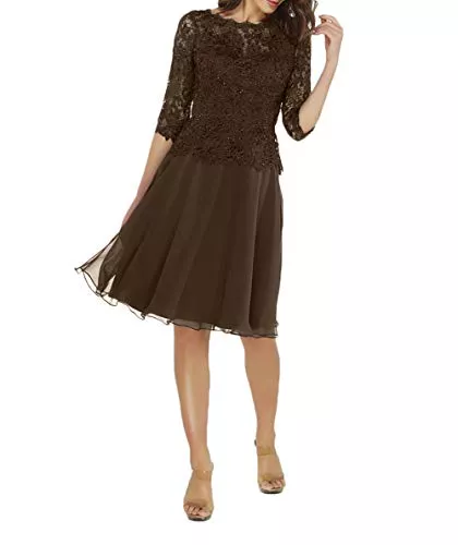 La_Marie Braut Abendkleider La_Marie Braut Edel Knielang Abendkleider Ballkleider Brautmutterkleider 3/4 Langarm Spitze Festlichkleider Kurz A-Linie Kleider