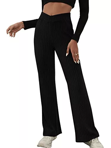 DIDK Hosen DIDK Damen Strick Hose Schlaghose Jogginghose Elastische Bund mit Knoten Casual Einfarbig Yogahose Sporthose