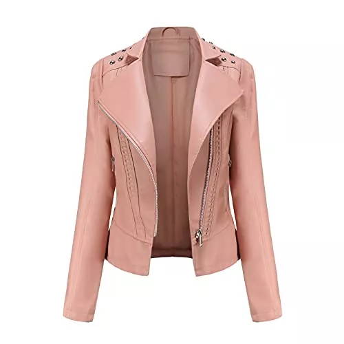 Generic Jacken 2023 Neu – Damen Lederjacke Kunstleder Motorradmantel Kurz Leicht Leder Crop Mantel Mode Reißverschluss Lässige Lederjacke Damen Workout Jacke