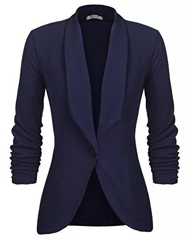 Beyove Blazer Beyove Damen 3/4 dehnbare gerüschte Ärmel vorne offen leichte Arbeit Büro Blazer Jacke mit Übergröße (Größe S ~ 3XL) - - X-Large