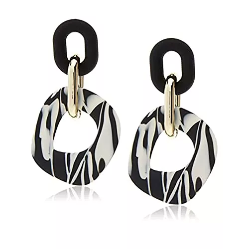 sokrocile Schmuck Hängende Ohrringe, geometrische Tropfen-Ohrringe, hypoallergen, Zebra-Druck, Acryl, gestreift, modisches Geschenk für Frauen, 925 Silbernadel