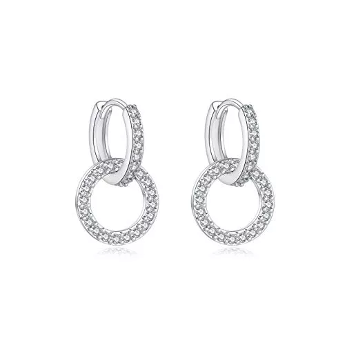 Fcebsty Schmuck Fcebsty Ohrringe Silber 925 hängend für Mädchen, S925 Sterling Silber Ohrring double hoop mit Zirkonia, Double Circle Hoop Ohrringe Schmuck für Hochzeitsgeschenke für Frauen-10mm