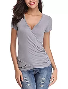 Gyabnw T-Shirts Damen Kurzarmshirt Sommer T-Shirt Elegant Shirt Oberteile Tee V-Shirt Modisches Shirts mit Wickeloptik