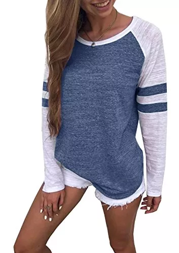 Generic Langarmshirts Hiistandd Damen Langarmshirt Farbblock Langarm Kurzarm T-Shirt Casual Rundhals Tunika Tops