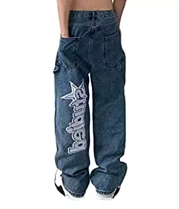 ORANDESIGNE Jeans ORANDESIGNE Herren Hip Hop Jeans Baggy Jeans Straight Leg Gewaschen Jeanshose Casual Denim Hosen Vintage Bedruckte Jeans Teenager Jungen Skateboard Hose Streetwear