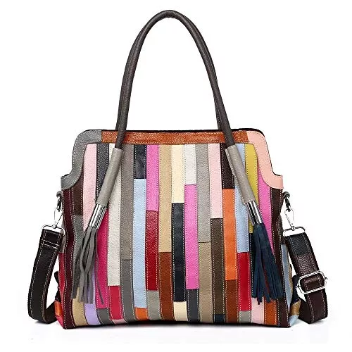 Segater Taschen & Rucksäcke Segater® Damen Multicolor Einkaufstasche Echtes Leder Handtasche Bunte Patchwork Große Umhängetasche Shopper Taschen Großer Crossbody Hobo Handtasche